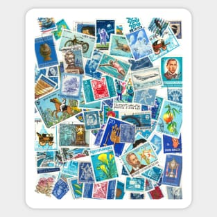 From all over the world - postage stamps blue Sticker